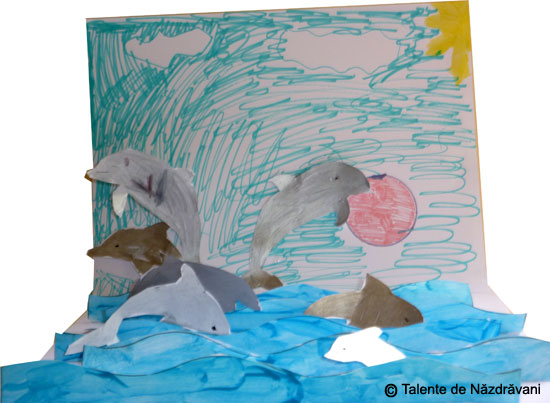 Delfini la joaca, colaj 3D