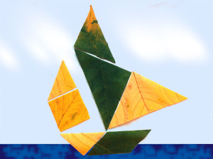 Colaj din frunze de toamnă - piese tangram