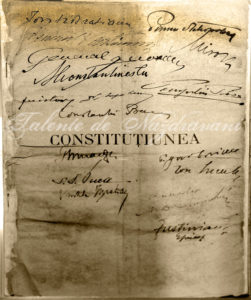 Constituția din 1923. Semnăturile membrilor guvernului. Sus, în stânga - Ion I.C. Brătianu. Document aflat în colecția MNIR. 
